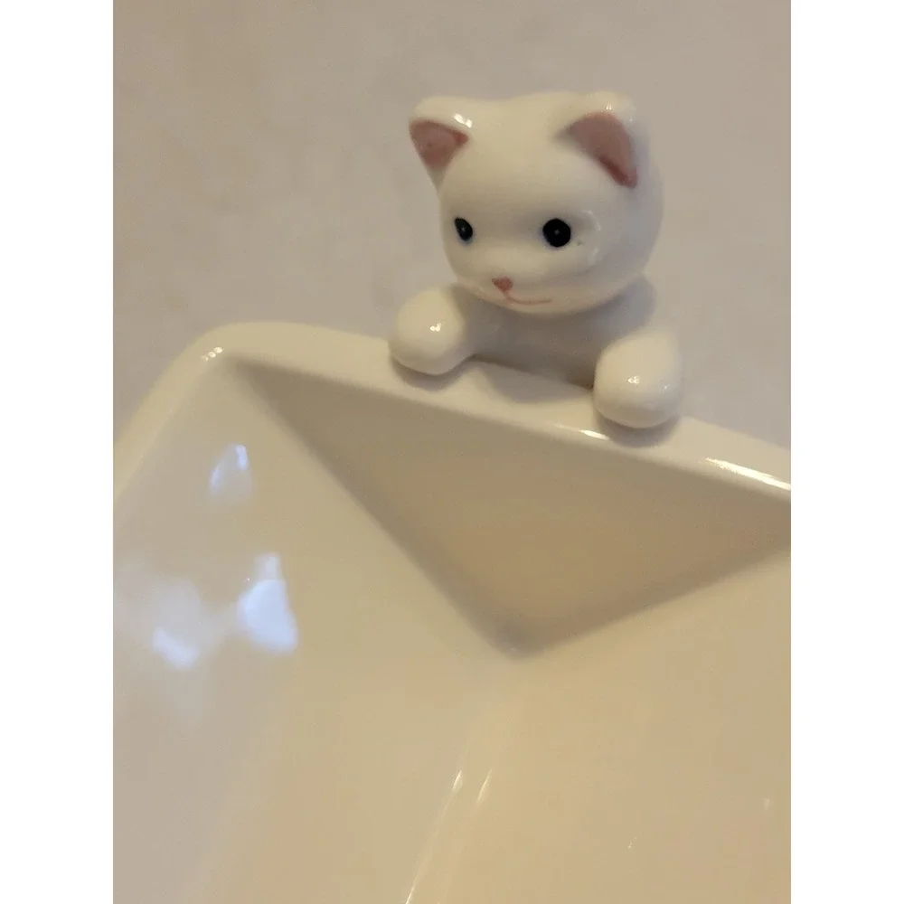 Vtg Avon Kitten Cracker Server Ceramic Basket Dish Farmhouse Decor White Brown